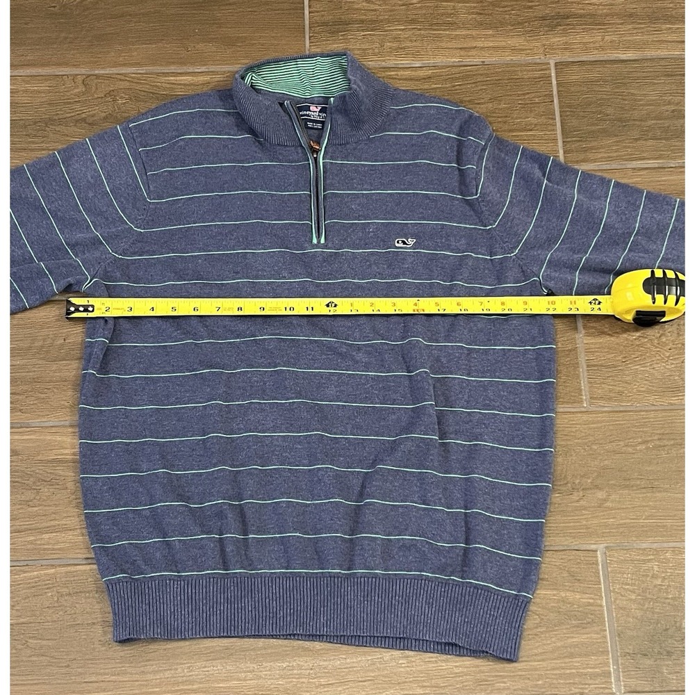VINEYARD VINES REGULAR FIT 100% COTTON 1/4 ZIP SWEATER LARGE BLUE GREEN STRIPE - Picture 3 of 6